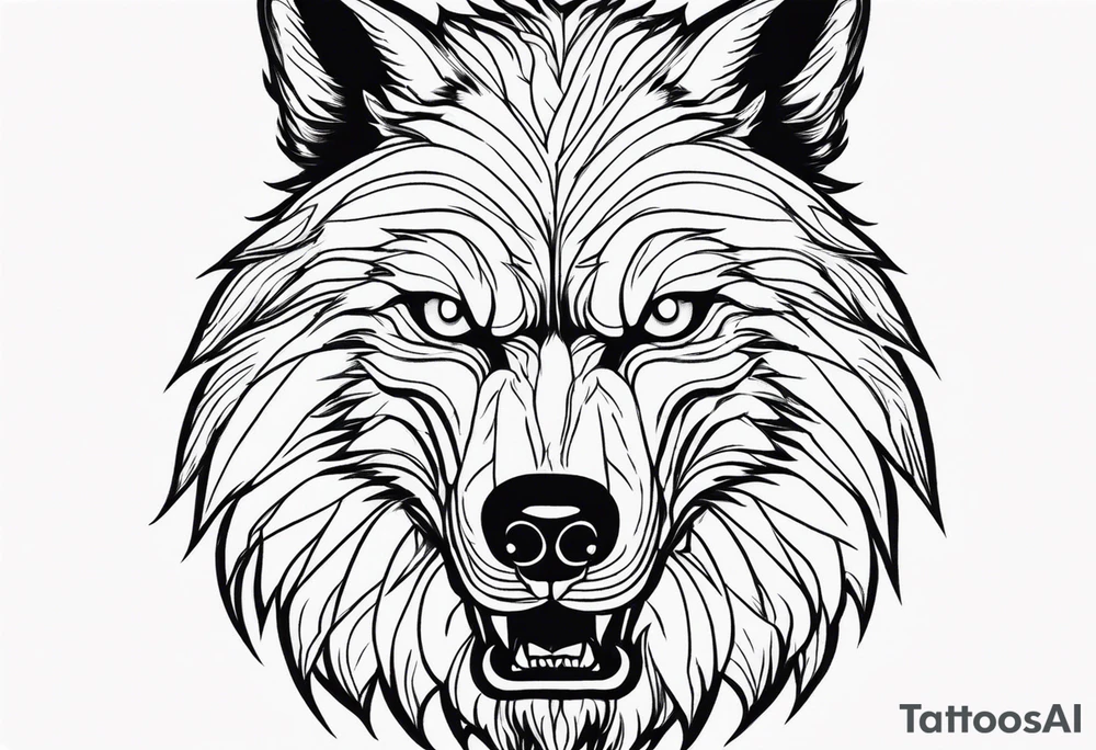 Werewolf face facing forward with a white and black eye very well detailed 
hand tattoo tattoo idea