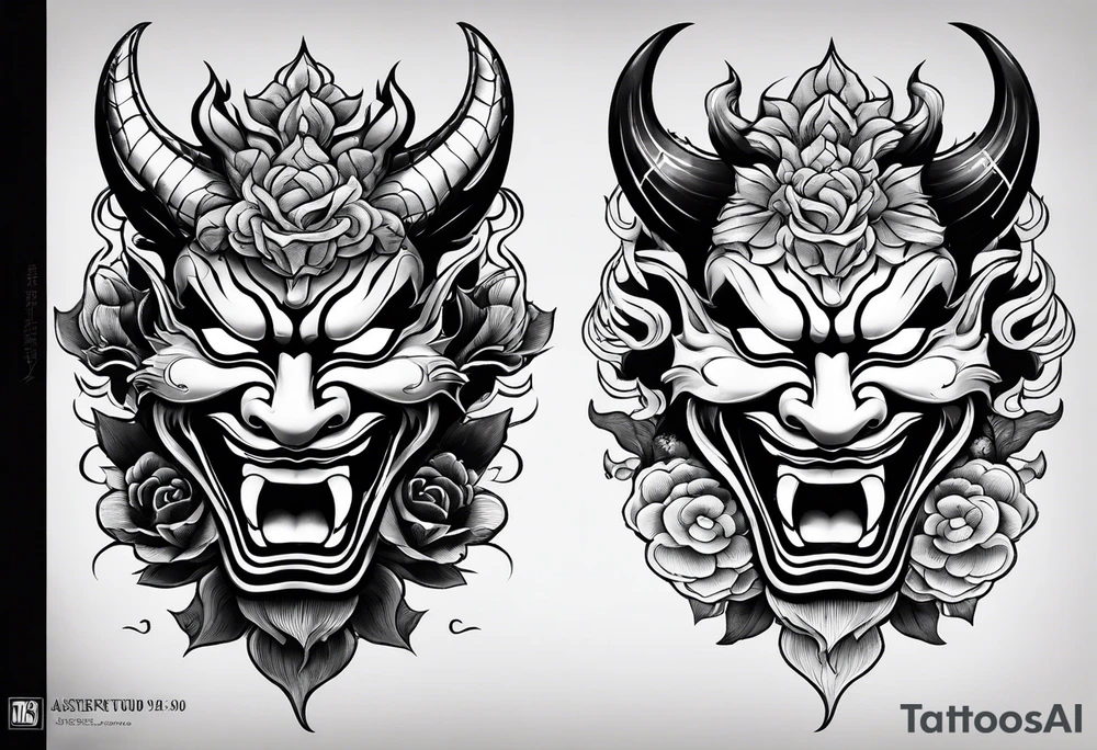 Half sleeve irezumi hebi and two hannya masks one laughing one crying tattoo idea