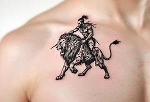 African tribal warrior riding on top of lion into battle tattoo idea