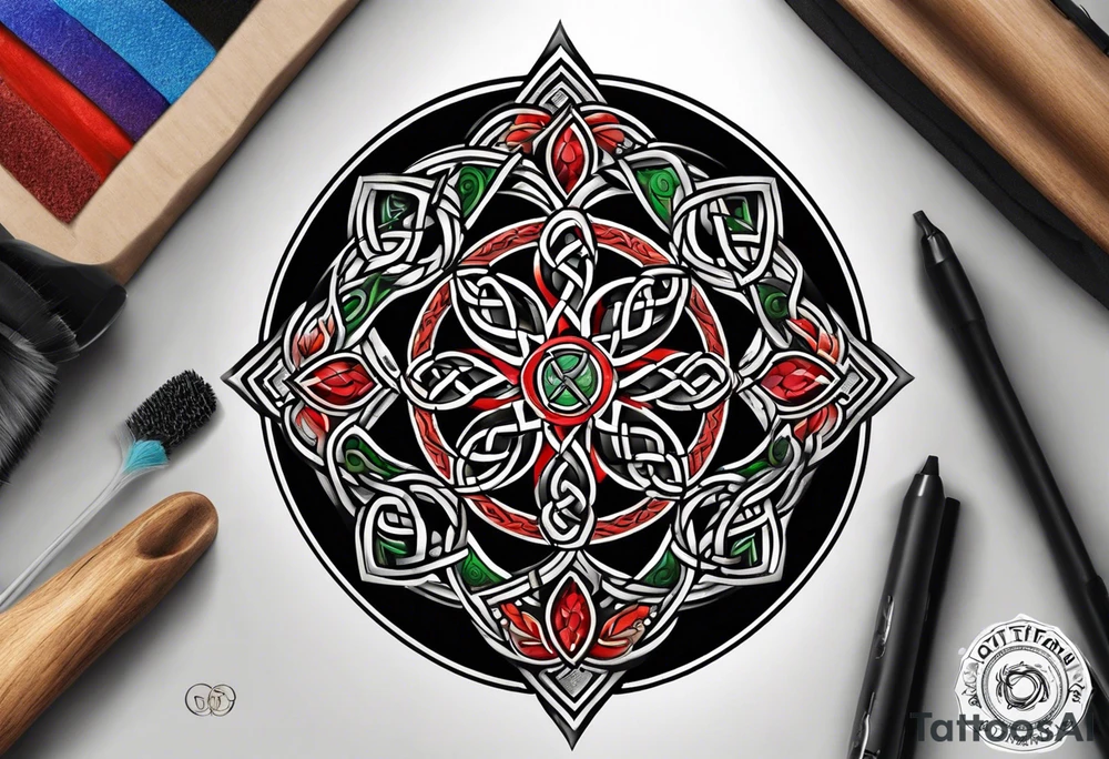 Small circular 3d colored shoulder Celtic tattoo tattoo idea