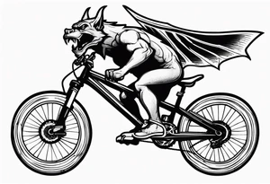 gargoyle riding a full suspension mountain bike with a shadow no background tattoo idea