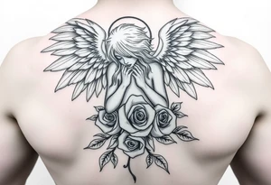 Sexy fallen angel with roses tattoo idea