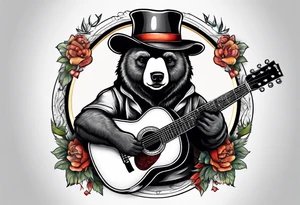 BEAR WITH HAT PLAYING GUITAR tattoo idea