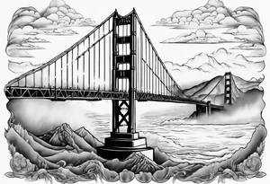 Golden Gate Bridge with fog rolling in with Marin hills in the background tattoo idea