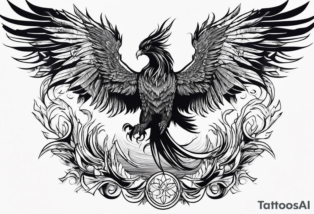 phoenix warrior silhouette with weapons tattoo idea