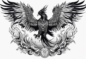 phoenix warrior silhouette with weapons tattoo idea