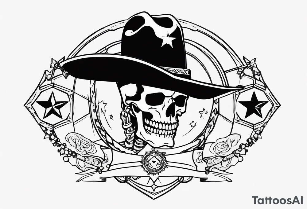 cowboy skeleton star belt tattoo idea