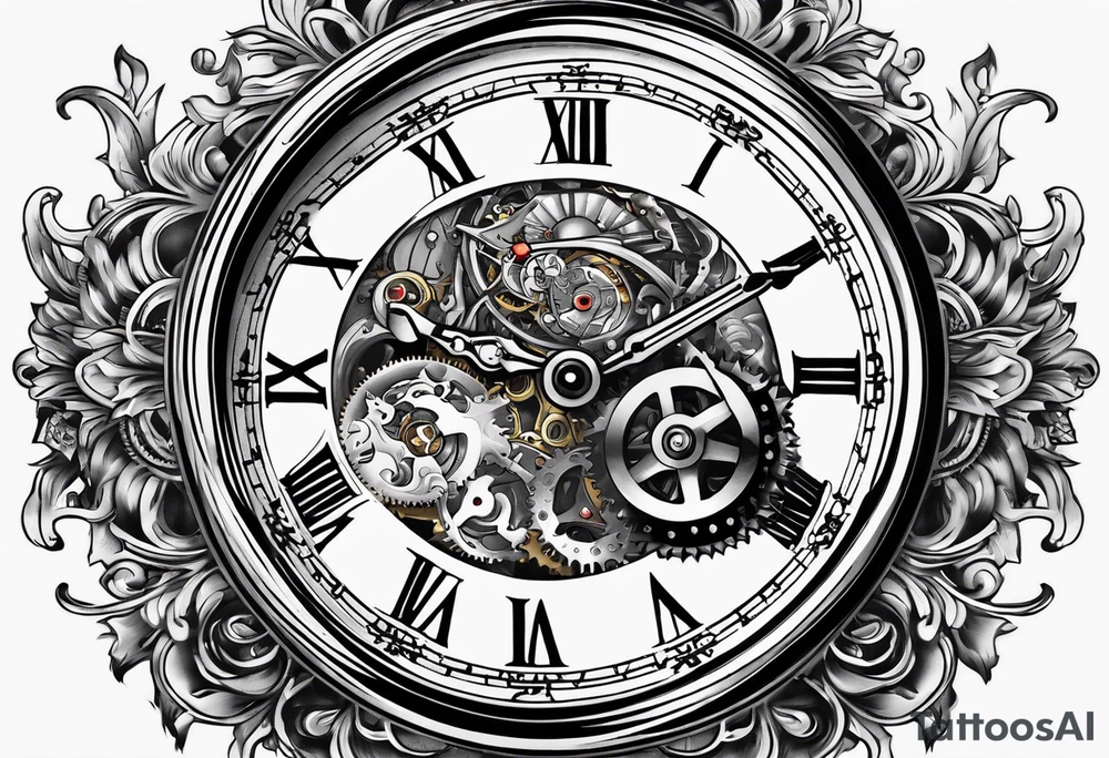 Old school pocket watch exploded showing inner mechanism tattoo idea