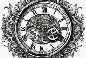 Old school pocket watch exploded showing inner mechanism tattoo idea