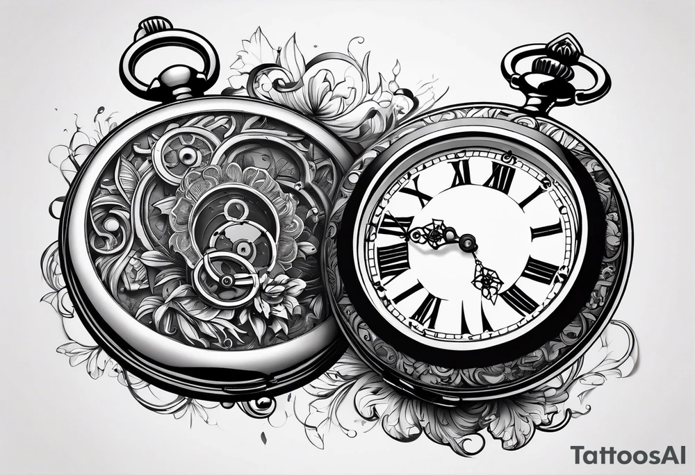 Old school pocket watch exploded showing inner mechanism tattoo idea