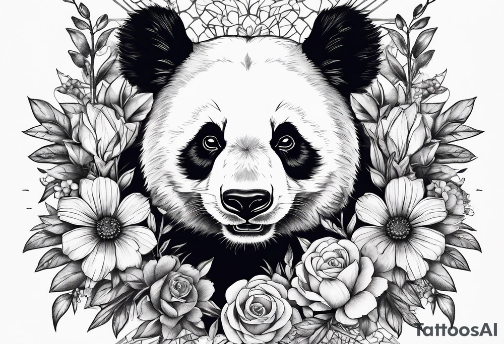 Punk Panda with flowers tattoo idea