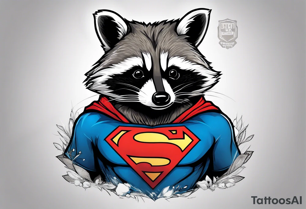 raccoon wearing a Superman t-shirt tattoo idea