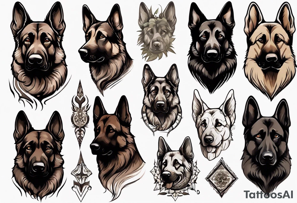 Dark brown German shepherd tattoo idea