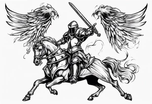 A Winged Paladin Knight in mid-air with his sword about to attack. tattoo idea