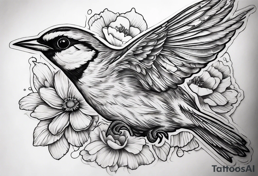 one flying
sparrow, sunrays,
make it a neck sleeve
add in a cosmos, iris, daisy, poppy and larkspur tattoo idea