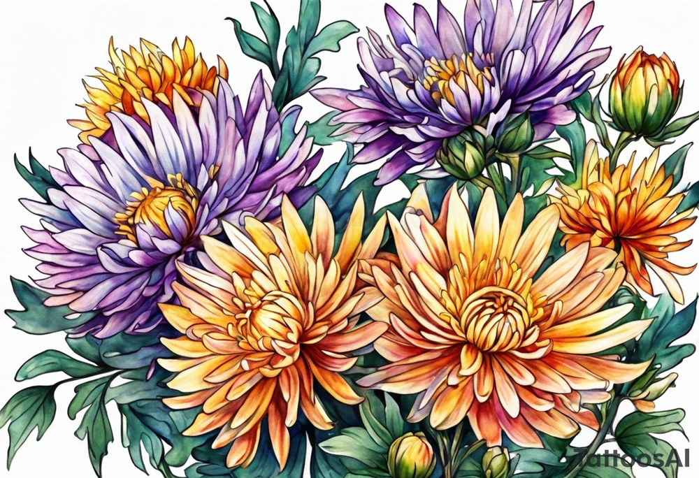 Chinese symbol strength September birth flower aster love mother tattoo idea