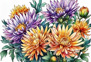 Chinese symbol strength September birth flower aster love mother tattoo idea