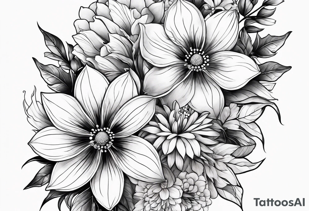 Majestic bouquet of japanese death flowers tattoo idea