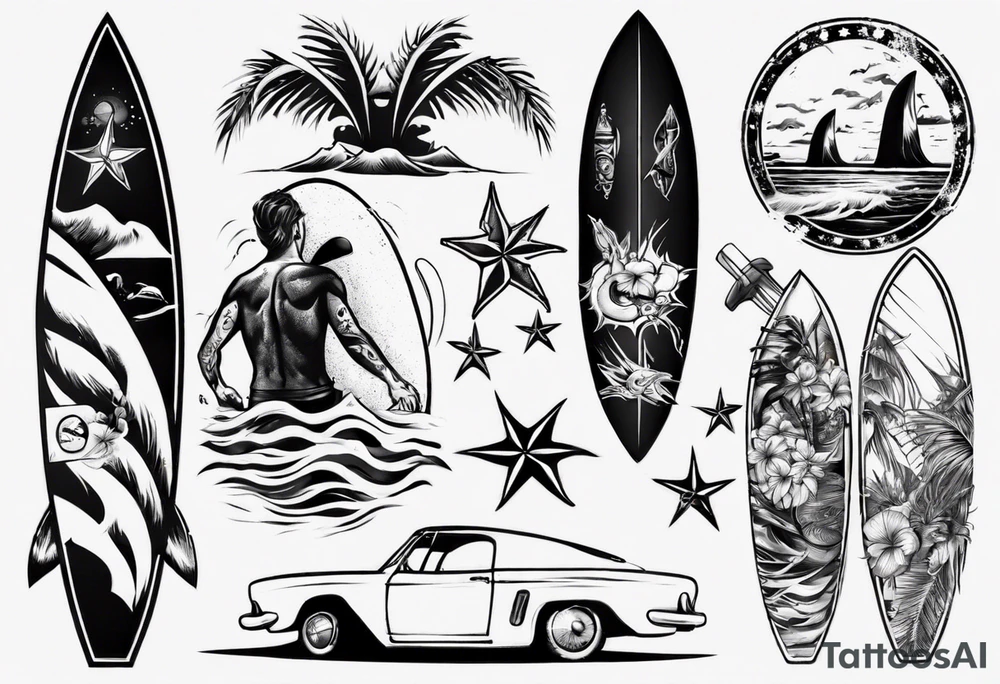 surfer beach tattoo idea