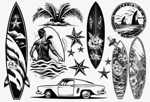 surfer beach tattoo idea