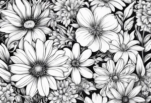 Honeysuckle, daisys, cosmos,and snowdrop sleeve tattoo idea