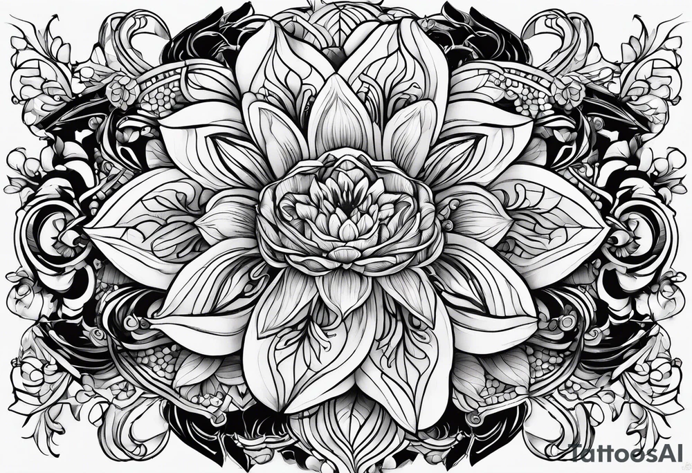 Abstract Chery flovers in blue line tattoo idea