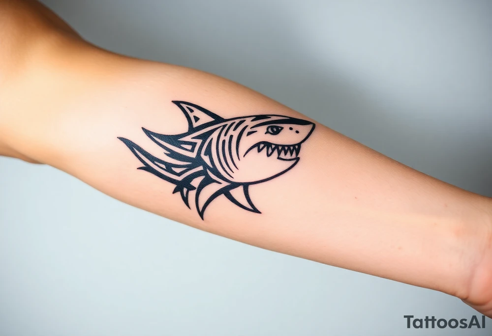 Masculine strong shark flowing forward in water tattoo idea