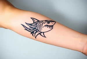 Masculine strong shark flowing forward in water tattoo idea