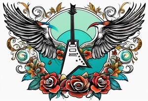 Marlin, Gibson flying V,  musical notes, peace tattoo idea