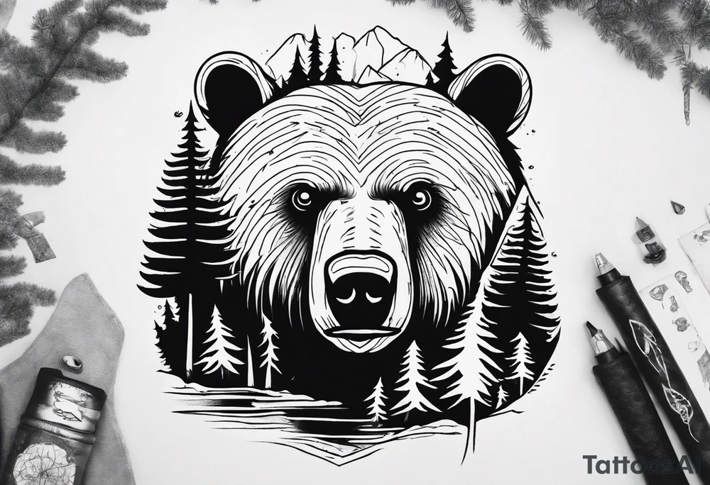 bear, forest, lake, appalachia, arm sleeve tattoo tattoo idea