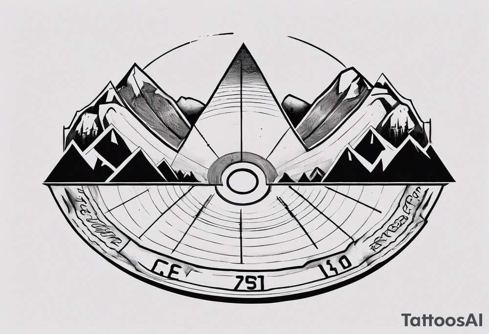road cycles wheel drawn as a gym weight plate with a mountain in the middle tattoo idea