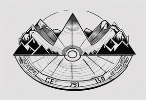 road cycles wheel drawn as a gym weight plate with a mountain in the middle tattoo idea