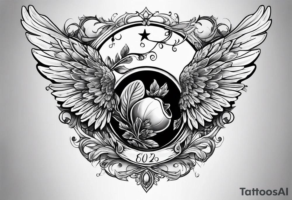 An angelic tattoo featuring an acorn with wings tattoo idea