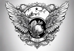 An angelic tattoo featuring an acorn with wings tattoo idea