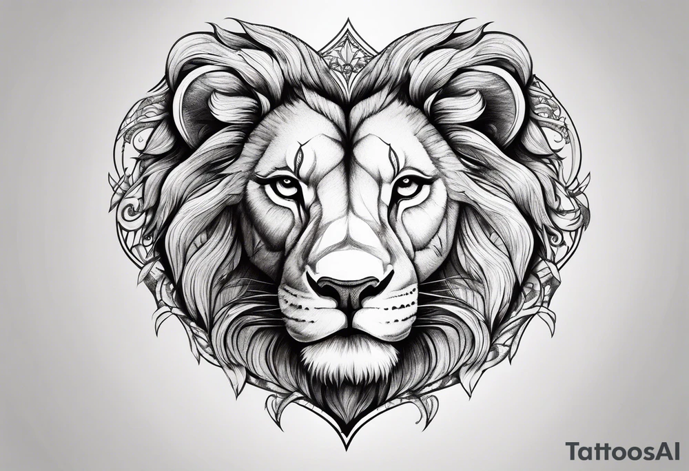 a lion head shaped like a heart tattoo idea