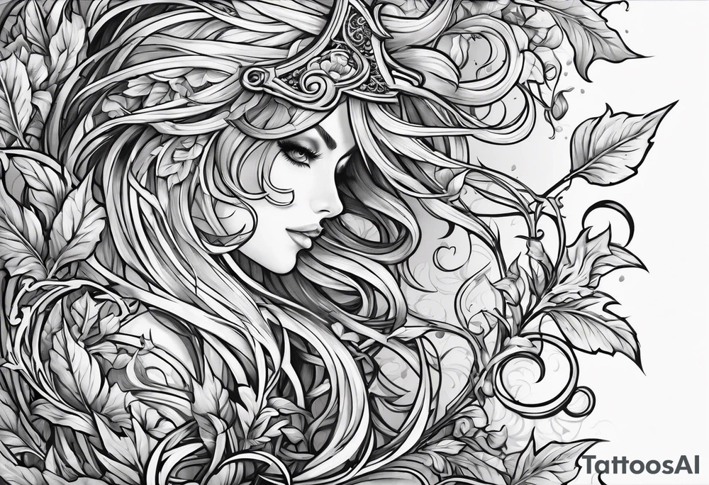 Leafy vines with sword tattoo idea