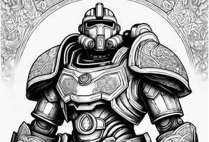 Power armor with Greek engravings tattoo idea