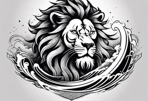 samurai lion with big wave on background for arm tattoo idea