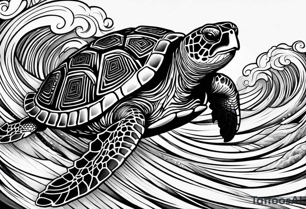 Full sleeve waves black with blue accents
3 turtles tattoo idea