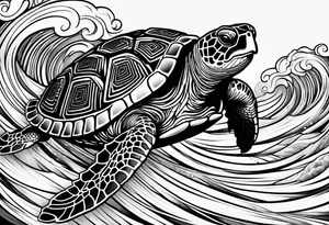 Full sleeve waves black with blue accents
3 turtles tattoo idea
