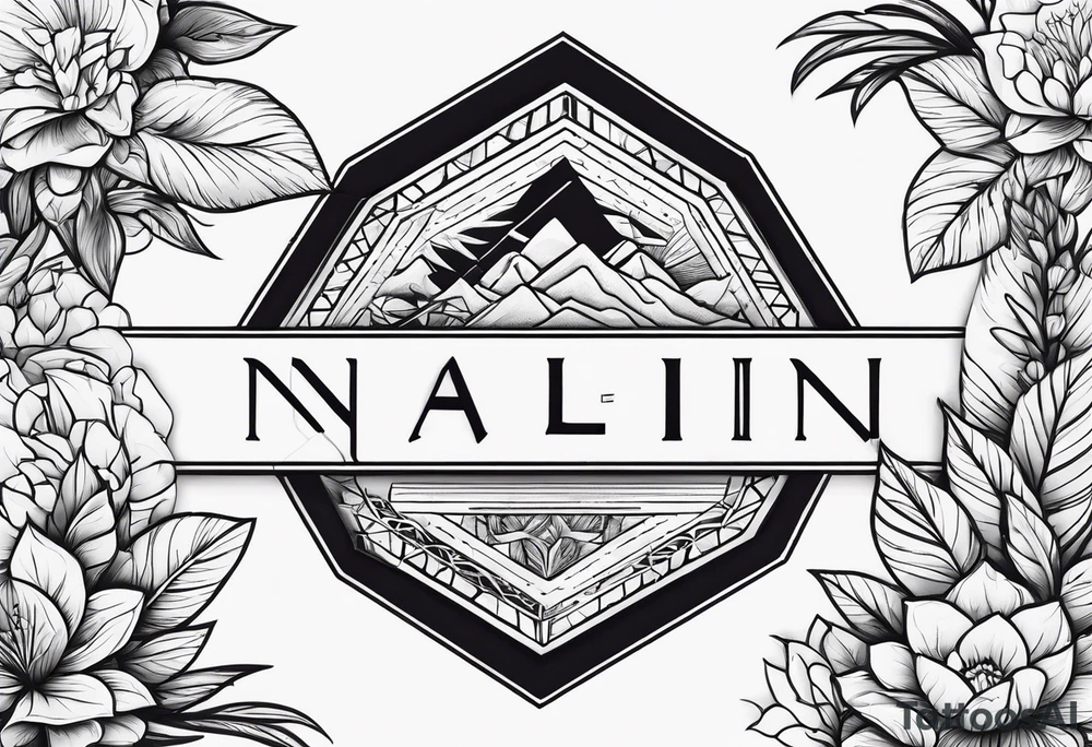 Write the word N A I N in a creative way with nature tattoo idea
