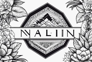 Write the word N A I N in a creative way with nature tattoo idea