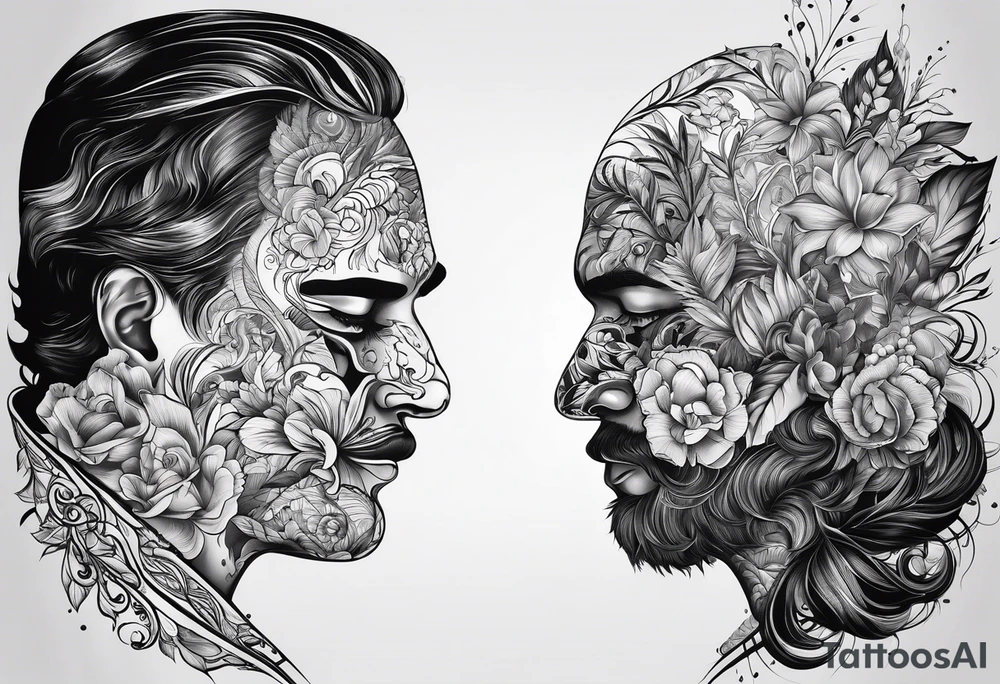 2 black shadows of people standing over 2 dead siloets tattoo idea