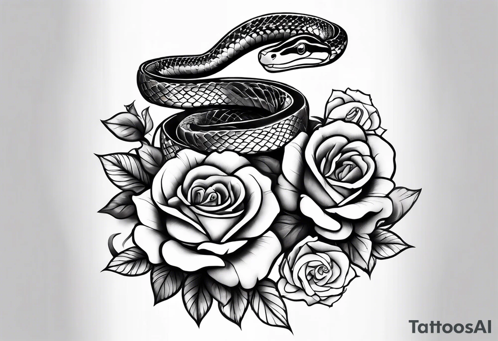 snake and 4 roses tattoo idea