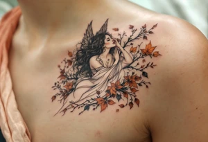 Alfons Mucha’s angelic woman leaning into autumn winds, dressed in burnt sienna fabrics and surrounded by ochre leaves. tattoo idea