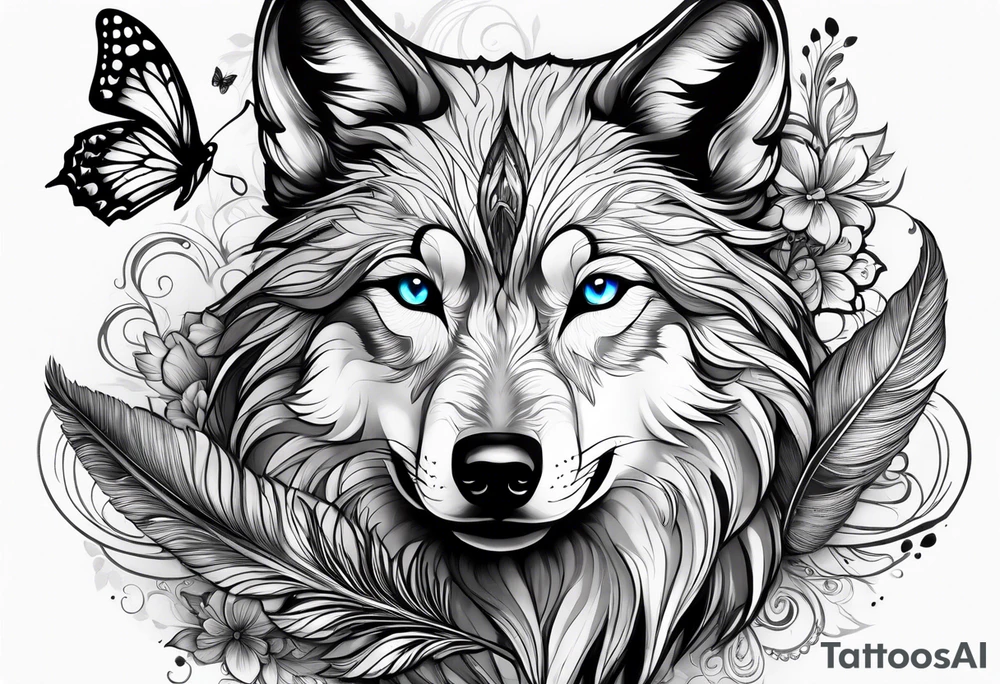 Wolf pup, peacock feather, butterfly,, hummingbird tattoo idea Wolf pup, peacock feather, butterfly,, hummingbird tattoo idea