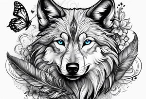 Wolf pup, peacock feather, butterfly,, hummingbird tattoo idea