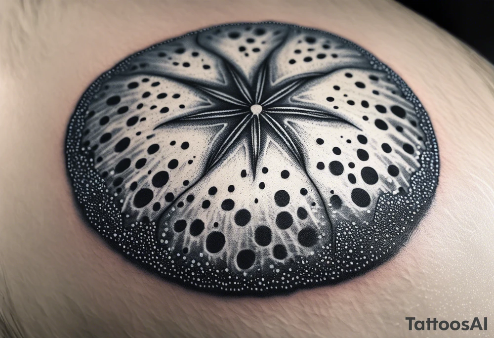 sand dollar 
fine line 
very detailed 
light gray tattoo idea