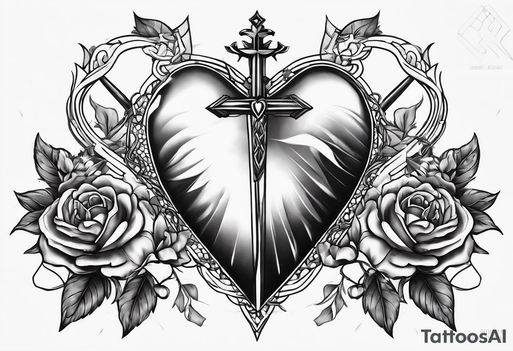 Sacred heart of marry with swords and Cancer ribbon chest tattoo tattoo idea