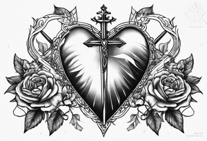 Sacred heart of marry with swords and Cancer ribbon chest tattoo tattoo idea